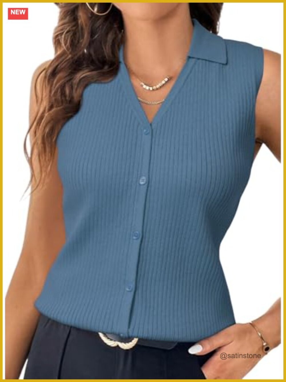Arach&Cloz Women's Slim Fit Button Down Fall Business Casual Tank Top